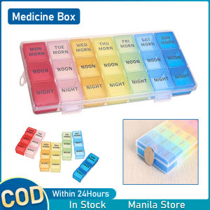 21-Compartment Pill Box Weekly 7 Days Pill Medicine Box Moisture-Proof Pill Storage Box Applicable Medication Reminder Vitamin Fish Oil For Pills Store-Rainbow Colors