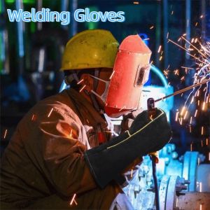 SIDSI High Temperature Resistance Heat Resistant Gloves 14/16 Inch Leather Safety Gloves Rescuers Gear Heat Insulation Work Gloves Fireplace