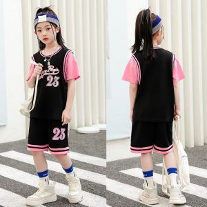 LS Show Summer Childrens Two Pieces Basketball Suit for Boys and Girls Korean Version Sportswear of Quick Drying