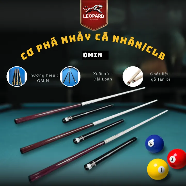Cơ Bida phá nhảy Omin LEOPARD BILLIARDS thiết kế 3 khúc tháo rời tiện dụng cao cấp