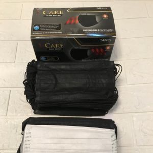 Masker Hitam 3ply Earloop isi 50 Pcs i-Care Black Edition