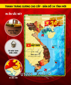 Bản đồ hành chính việt nam Tranh treo tường bản đồ việt nam bản đồ 34 tỉnh tranh Việt Nam tráng gương UT221