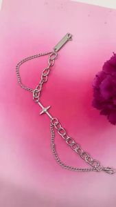 Renna - celet Gelang Tangan Bangle Aesthetic Rantai Double Layer Silver Desain Starburst Plus Bintang a Punk Hip Hop R Vintage Perhiasan Akses fashion Pria Wanita Korean Japan [G5-4]