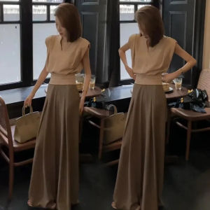 Temperament Ladies Suit Suit Wide Leg Pants VNeck Top Fashion Wide Leg Pants Suit