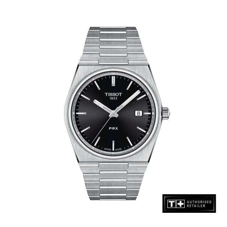 Tissot PRX Men s Grey Stainless Steel Bracelet and Black Dial