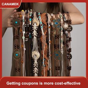 【CANAMEK 】 Bohemian Style Butterfly Water Woven Ethnic Style Handmade Wooden Bead Womens Belt Casual Vacation Style Waist Rope