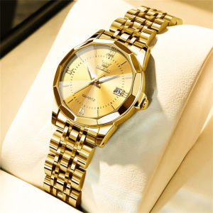 OLEVS 9989 Women Quartz Fashion Watch Gift Round-dial Stainless Steel Watchband Wristwatch Calendar Luminous