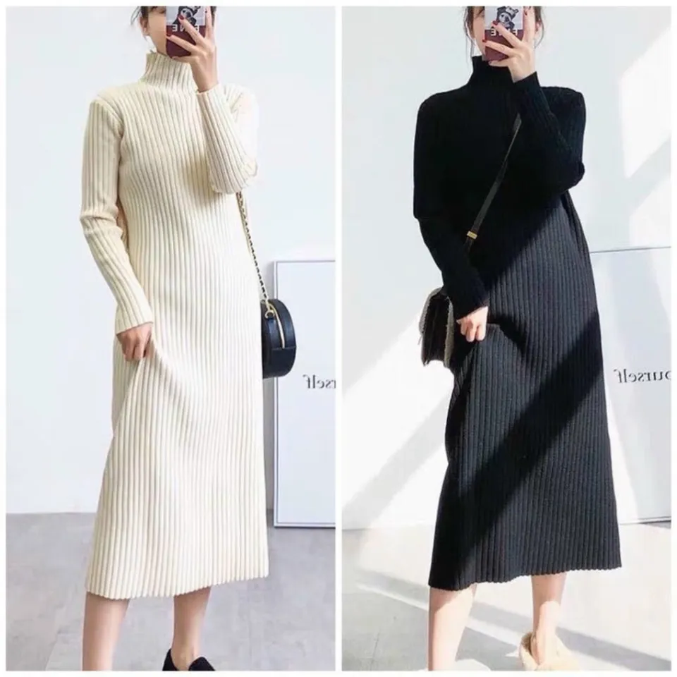 Váy len ôm body cổ lọ tăm to chất dày đẹp dáng dài hàng quảng châu cao cấp  mã VL001 👗 * | Shopee Việt Nam