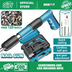 【Free 120 Nails】GIFT Nail Gun Power Tool Manual Steel Nails Gun Tufting Gun Rivet Gun Nail Punch Gun Wall Nail Cordless Nail gun Tacker Heavy Duty Set Riveter Tacker Concrete For Wood Wall Anchor Wire Fastening Pipe Clamp Round Cap Household Fastener