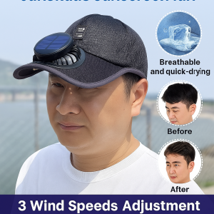 【Sunscreen &amp Solar Charging】Summer Solar-Powered Fan Baseball Cap Adjustable Wind Speed ​​Baseball Cap /Portable Casual Sun Hat /Waterproof and Windproof Outdoor Travel Sun Hat 太阳能充电风扇鸭舌帽