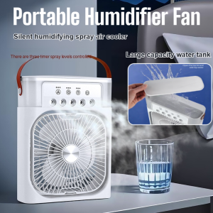 Mini Portable Humidifier Fan Household Small Air Cooler Humidifier Fan 2 In 1 With Led Light