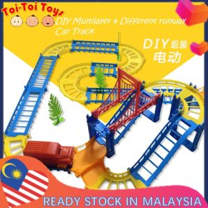 Toi-Toi Toys 83pcs DIY Electric Car Set Railway Multi Double Layer Rail Toys bend flexible race track Adventure Game Birthday Gift Kids Boy Girl Mainan Kereta Landasan Kanak Budak