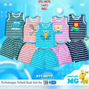 BAYIe - 3 SET Setelan Singlet/Kutung Anak/Bayi SALUR SABLON H070 MOMS GIFT SNI Bahan Katun Spandex Size M L