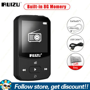 RUIZU X52 Bluetooth MP3 Player Mini Back Clip Sports Music Player Portable Audio Player Walkman Multifunctional Pocket MP4 Video Player With FM Radio E-book Voice Recorder Pedometer Support Expansion TF Card Up To 128GB