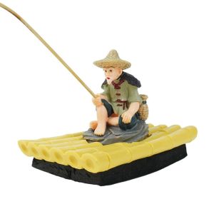 YONIT Auto-Floating Fisherman Figurine Realistic Miniature Fish Tank Decorations Floating Raft Handmade Fishing Ornament Aquarium Use