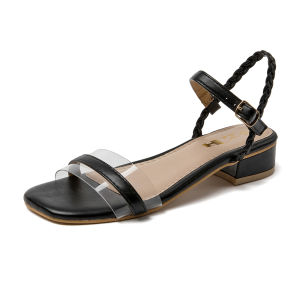 Elegant Korean Style Square Toe Ankle Strap Mules Heels