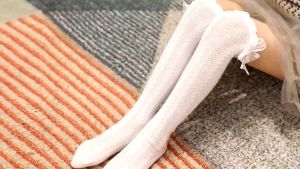 1pair Childrens Knee High Socks Set - Classic White Tube Socks with Decorative Bow