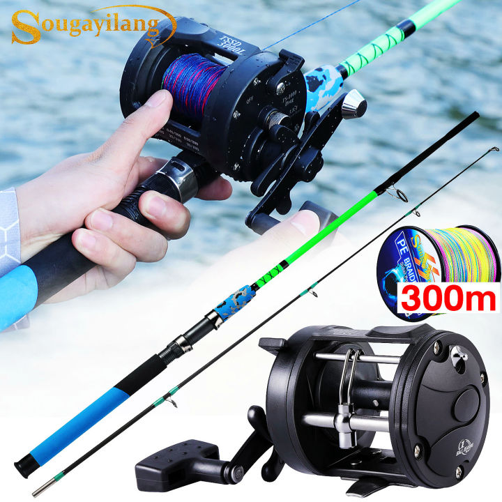 Sougayilang High Strength Strong Jigging Fishing Rod Combo 1.8m Fishing Rod  with 3000-4000 Series Fishing Drum Trolling Fishing Reel and Fishing Line  for Surfing and Saltwater