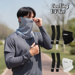 Ice Silk Sunscreen Mask /Sleeves Set Sun Protection Face Mask Ice Sleeve Neck Protector Headscarf Sunshade Set