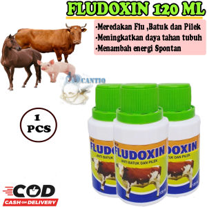 QCF Fludoxin 120 ML Obat Flu Batuk Pilek Untuk Sapi Kerbau Kambing Babi Kuda Meningkatkan Daya Tahan Tubuh Menambah Energi Obat Anti Diare Hewan