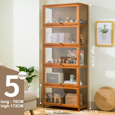 [On Hand] 5/4 Layer Display Cabinet Acrylic Bamboo Cabinet Bookshelf Organizer Wooden Bookcase with Door Cabinet books shelves