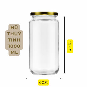 HŨ THỦY TINH TRÒN 500ML/1000ML nắp thiết vàng đựng mật ong chanh đào nước cốt dâu tằm gia vị quà tặng bánh kẹo