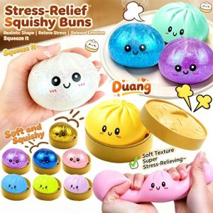 Creative Pressure Dumpling Squishies Cute Colorful Bun Toy Slow Rising Stress Relief Fidget Toy for Kids Adults Anti-Anxiety Gift