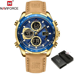 NAVIFORCE Top Original Brand Fashion Military Mens Watch Date Casual Quartz Chrono Leather Strap LED Light Waterproof Men Watch