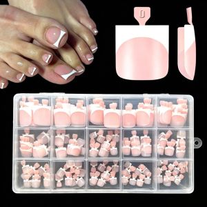 BHYJGD 150pcs Short Square False Nails 15 Sizes Full Cover False Toenails Wearable Nude Pink Press on Toenails DIY Home Manicure