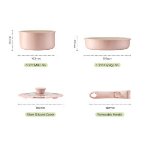 Redchef Non-Stick Ceramic Rock Cookware Set with Removable Handles 4 Pieces Non-Stick Pans PFAS & PTFE & PFOA Free Compatible with All Stovetops
