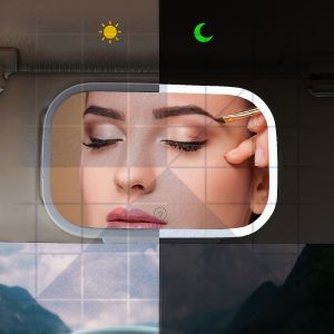 Rechargeable Car Sun Visor LED Mirror – Touch Control 3-Tone Dimmable HD Mirror UV & Eye Protection