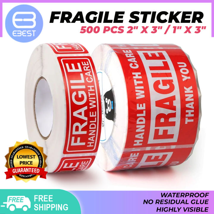 500 pcs Fragile Sticker Red Handle with Care 2x3/1x3 inches for Package ...