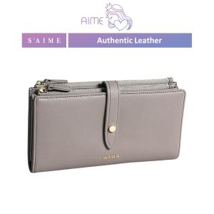 [PRE-ORDER] SAIME | Authentic Leather Double Button Zipper Long Wallet - Aime Empire (ETA:2023-11-25)