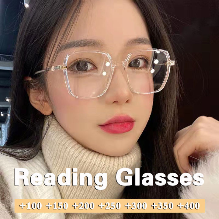 at5 +100 to +400 TR90 Reading Glasses Women Transparent Frame Anti-Blue  Light Presbyopia Glasses Fashion Eyeglasses