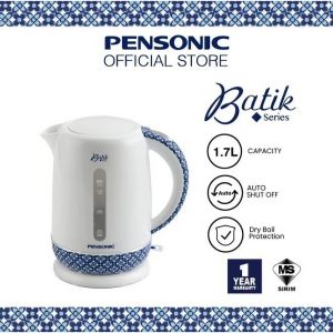 Pensonic Batik Series Jug Kettle (1.7L) - White with blue patterned handle and base - 1.7L capacity - Auto shut off - Dry boil protection - 1 year warranty | PAB-1719CSB