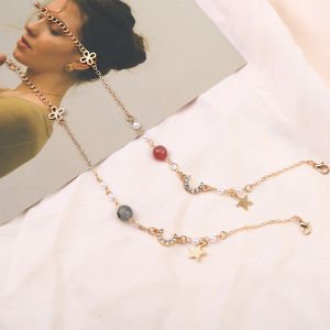 gifts for women-bracelets for women korean style lucky charm 2025 exquisite elegant stainless steel crystal sweet star moon marble bracelet small fresh strawberry crystal jewelry