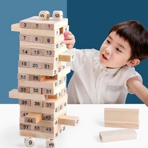 Tháp Rút Gỗ Số Học 54 Thanh Kèm 4 Xúc Xắc | Trò Chơi Cân Bằng Gia Đình Phát Triển Tư Duy Logic Và Tập Trung