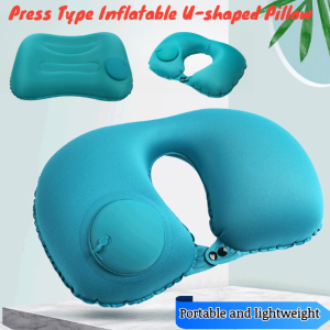 Portable Press Type Inflatable U-shaped Pillow Press Type Inflatable Air U-shaped Neck Pillow for Office Airplane Home Car camping U-Shape Travel Pillow