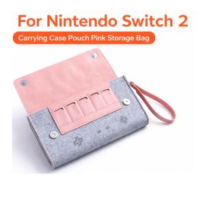 For Nintendo Switch 2 2025 Pink Storage Bag Carrying Case Pouch with 5 Game Card Slots with A Hand Strap