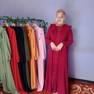 Gaun Lengan Panjang Busui Crinkle Warna-Warni Trendi OOTD