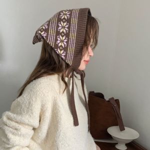 PHANT Y2K Jacquard Wool Headscarf Fair Isle Snowflake Knitted Scarf All-match Ear Protectors Bandana Women