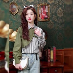 AMMIN เสื้อเบลาส์สำหรับผู้หญิงเสื้อเบลาส์เสื้อเบลาส์หรูหราคอปกเรียบง่ายแบบเกาหลีชุดกระโปรงยาวสีเขียวสไตล์วินเทจฮาร์เบอร์2024ฤดูใบไม้ผลิ