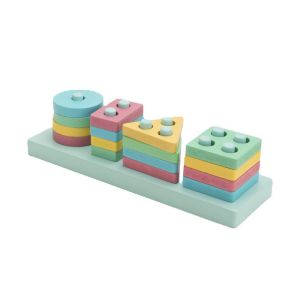 BW-M332 Puzzle Geometri Mainan Edukasi Anak Papan Susun Sortir Bentuk Rainbow / Puzzle Kayu Pilar Basic Shape Balok Susun / Wooden Toys Matching Shape Import