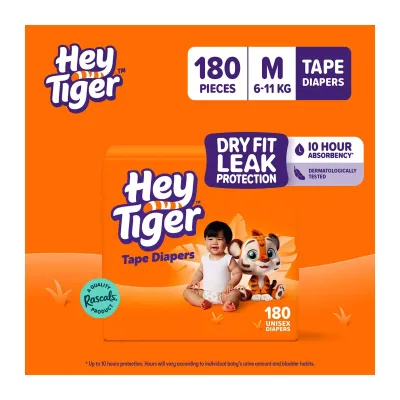 Hey Tiger Tape M Diaper Case - MEDIUM (6-11 kg) - 180 pcs - Tape Diapers