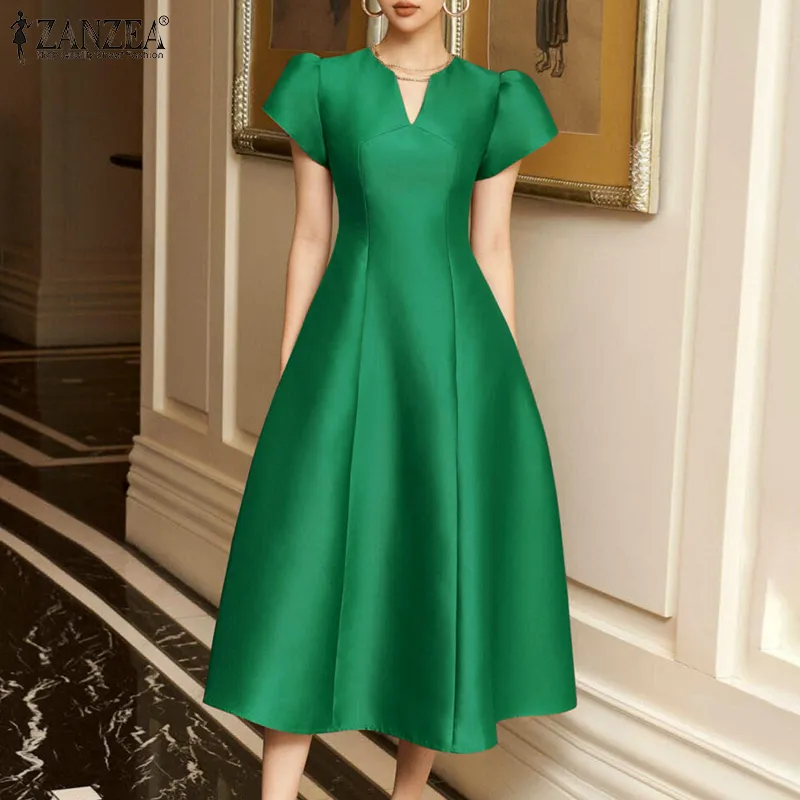 korean style formal dresses Dewlily Puff Sleeve Dress Korean Fashion Teens 20s 30s Cute Date A-line Office Style Off Shoulder Plain Simple main image 0