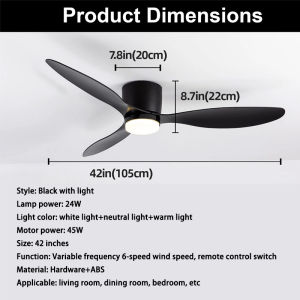 42 Inches Inverter Ceiling Fan With LED Light Remote Heavy Duty Modern Big Ceiling Fan With Remote Control Reversible Electric Fan 3 Color Light 3 Blades 6 Speeds DC Fan Light For Living Room Bedroom Kitchen Deluxe Simple Energy Saving PH