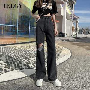 IELGY summer thin section solid color high waist ripped jeans women draped mopping wide leg pants loose straight leg