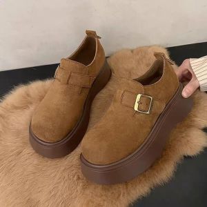 Free Shipping Retro Thick-Soled WomenS 2026 Autumn New Slip-On Height-Increasing Deep-Toe Shoes