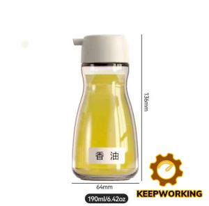 KEEPWORKING Japanese Oil Bottle dispenser for soy sauce and oil transparent glass rosemary garnish kitchen scene.