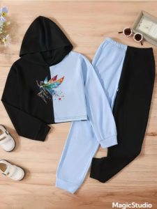 1 Set Crop Hoodie Dan Jogger 2 Tone Babyterry Jeweld Fair Untuk Wanita Remaja
